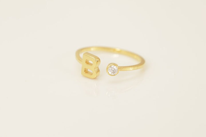 Personalized B Initial Rings, Open Cuff Ring, Dainty Initial Ring, Letter Name Ring, Gold Letter Ring, Stackable Letter Ring