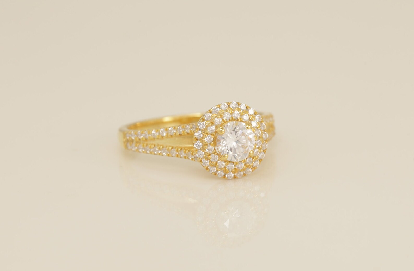 Double Halo Split Shank Engagement Ring, 0.36 CT Diamond Wedding Ring, Bridal Promise Ring for Women, Anniversary Ring