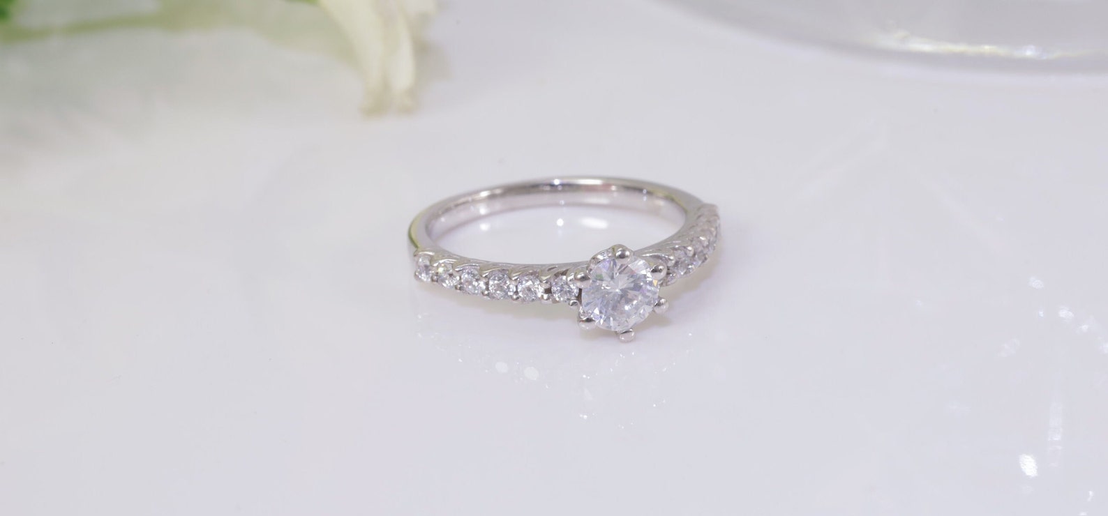 0.50CT Six Prong Diamond Engagement Ring, Bridal Promise Ring, Pave Setting Anniversary Ring Gift for Her