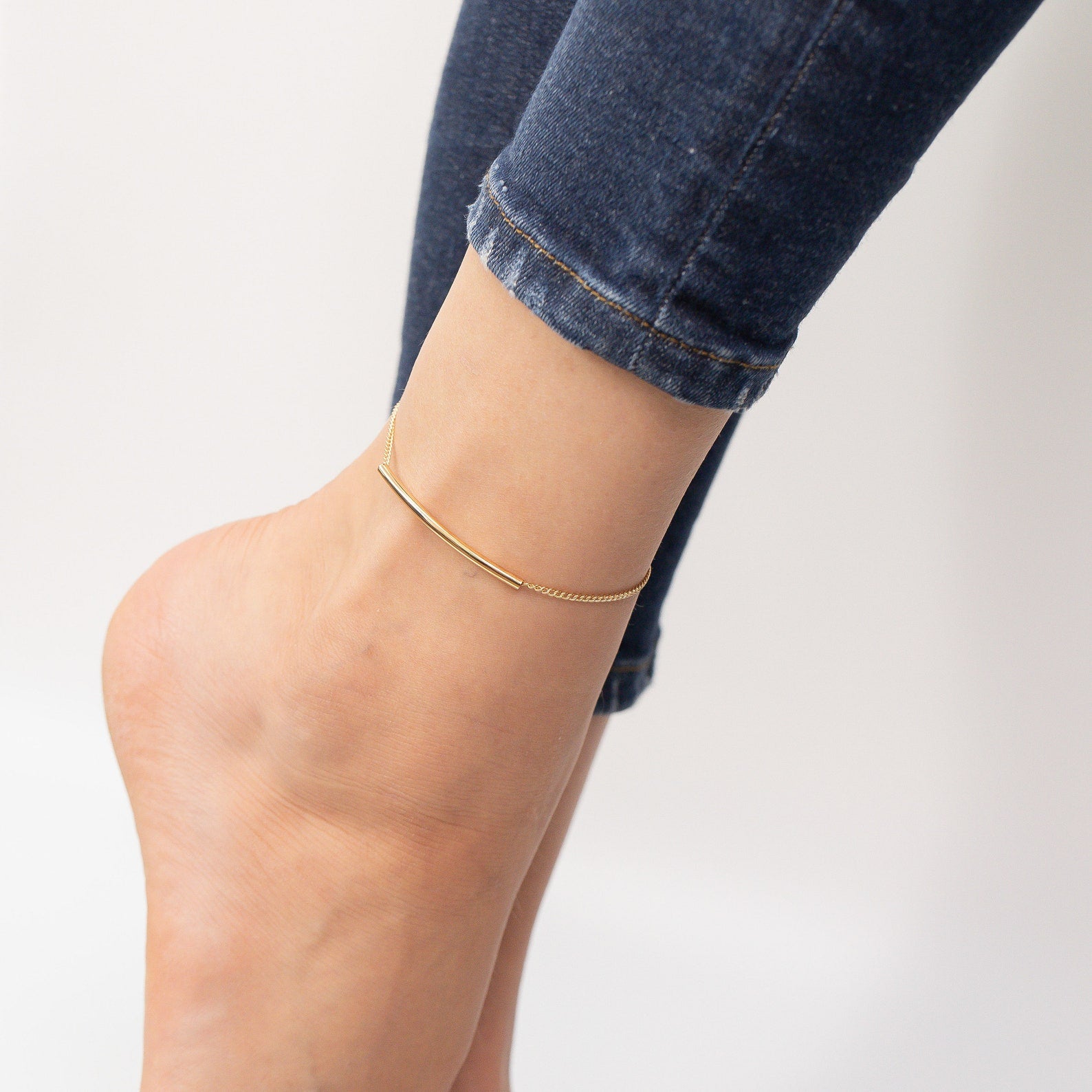 Bar Chain Anklet, Sterling Silver Rectangle Bar Ankle, Unique Anklet, Charming Anklet, Minimalist jewelry