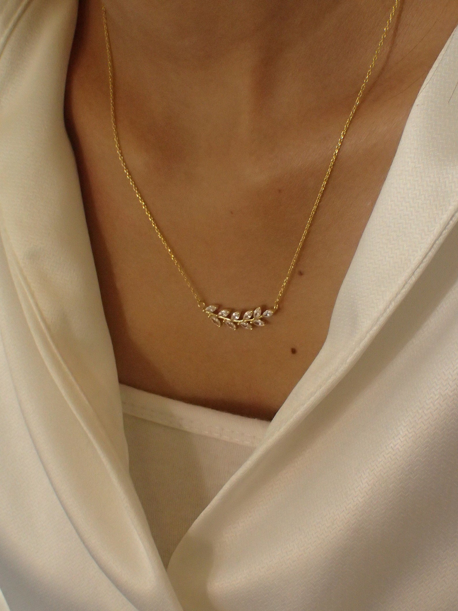 Marquise Unique Leaf Necklace / Diamond Cluster Necklace / Bridal Jewelry Pendant Necklace