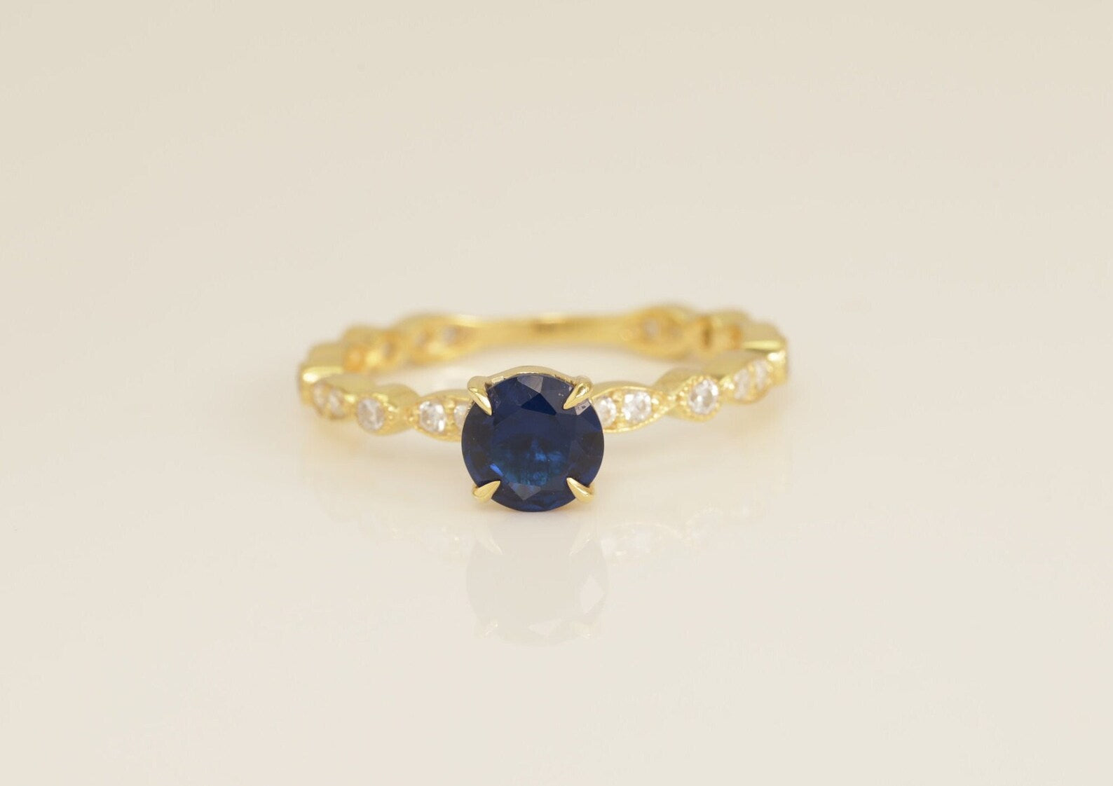 Art Deco Blue Sapphire Engagement Ring, September Birthstone Ring, Marquise Vintage Wedding Ring, Anniversary Ring Gift for Her