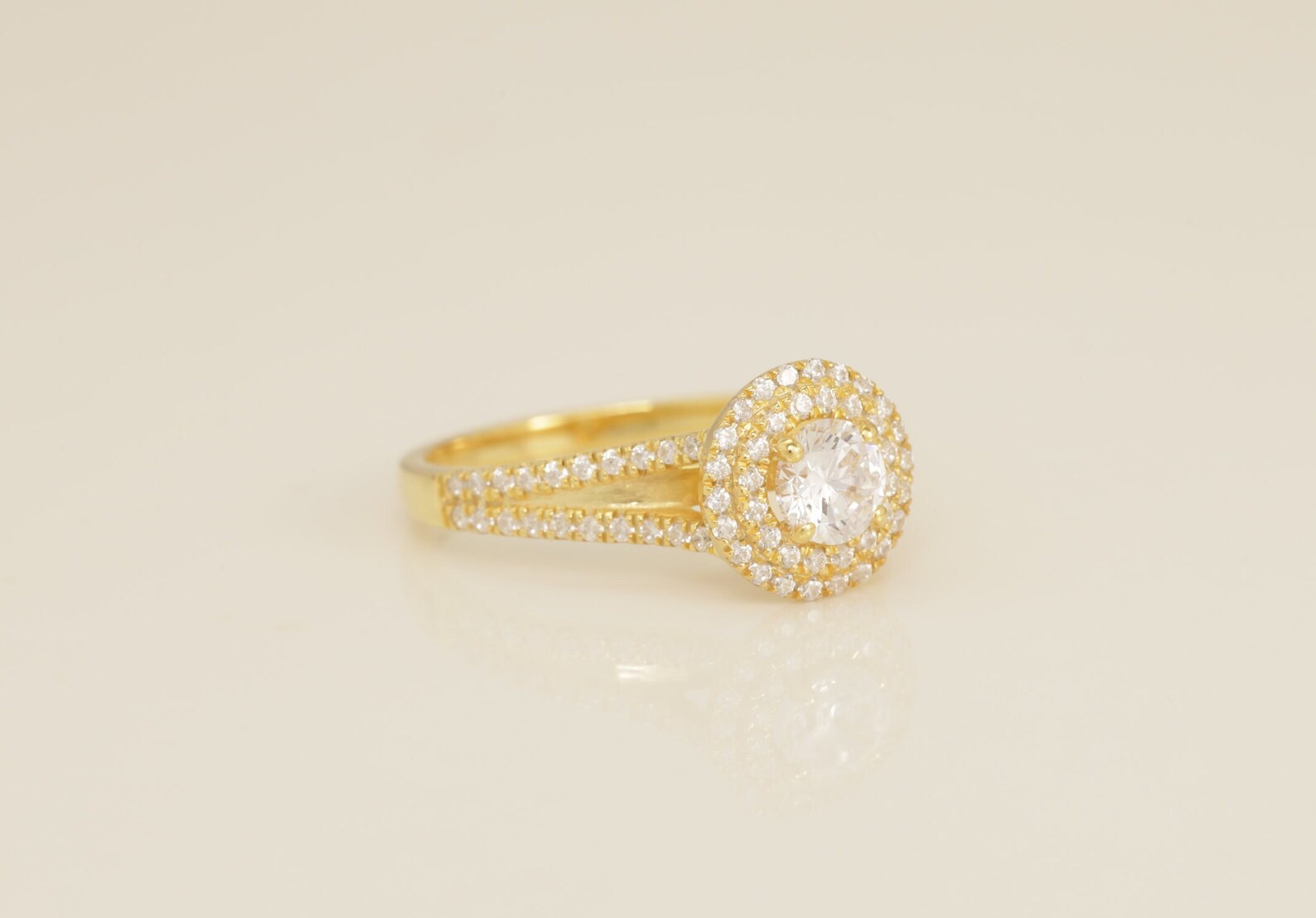 Double Halo Split Shank Engagement Ring, 0.36 CT Diamond Wedding Ring, Bridal Promise Ring for Women, Anniversary Ring