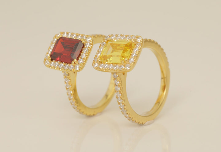 Diamond Halo Garnet Engagement Ring, Gemstone Wedding Ring, Birthstone Ring, Bridal Promise Ring, Anniversary Ring Gift for Her