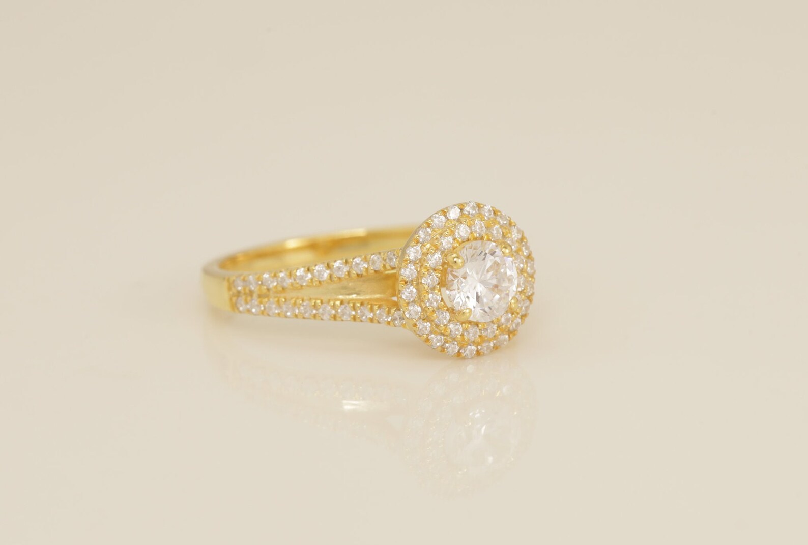 Double Halo Split Shank Engagement Ring, 0.36 CT Diamond Wedding Ring, Bridal Promise Ring for Women, Anniversary Ring