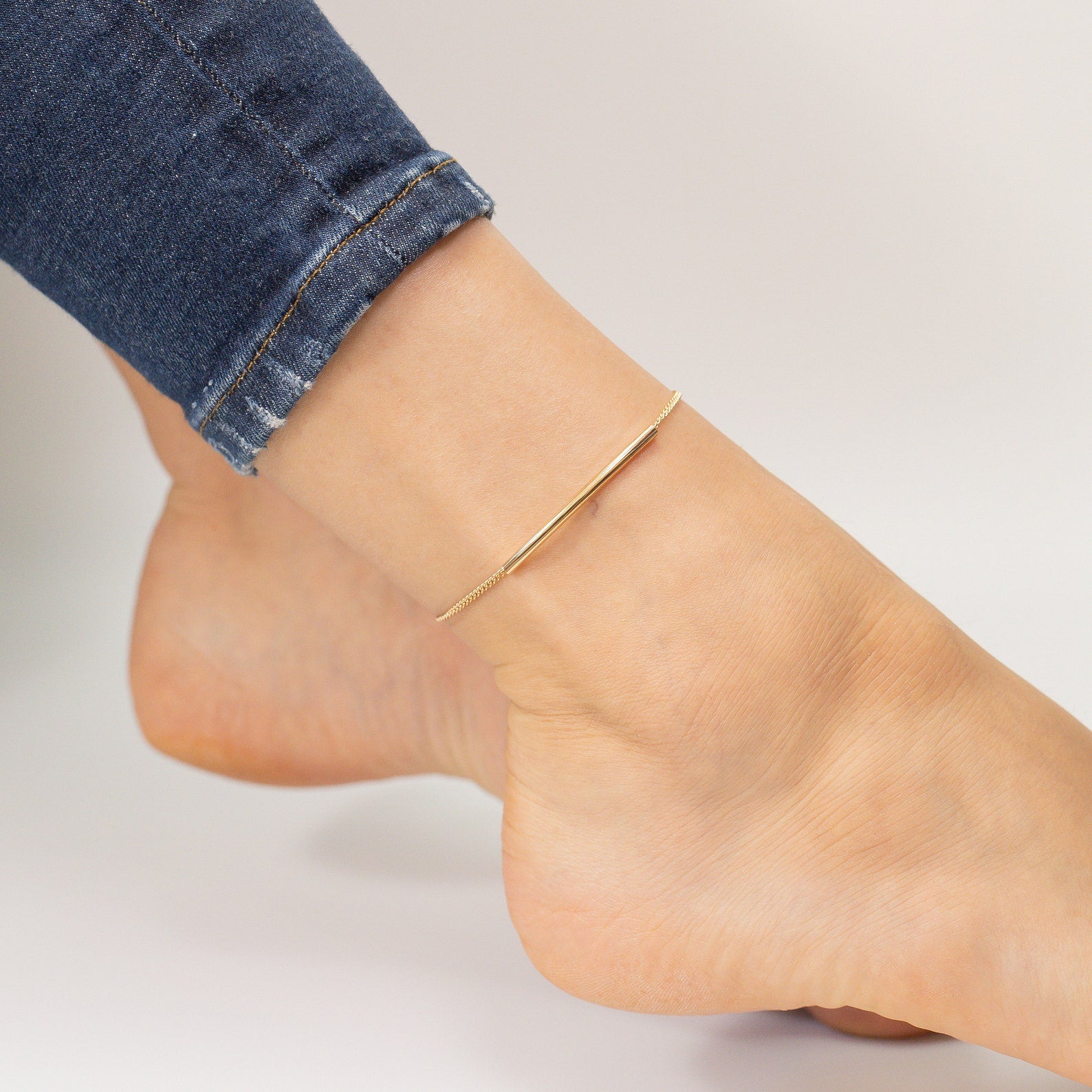 Bar Chain Anklet, Sterling Silver Rectangle Bar Ankle, Unique Anklet, Charming Anklet, Minimalist jewelry