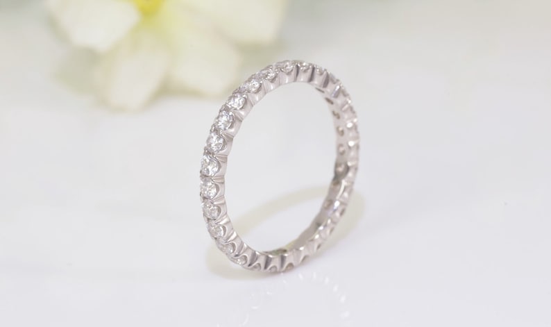 2.0mm Fishtail Diamond Eternity Ring, Fishtail Diamond Wedding Band, Full Eternity Diamond Stackable Ring Gift for Women