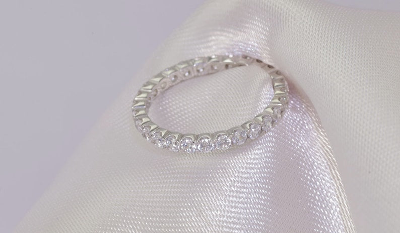 2.0mm Fishtail Diamond Eternity Ring, Fishtail Diamond Wedding Band, Full Eternity Diamond Stackable Ring Gift for Women