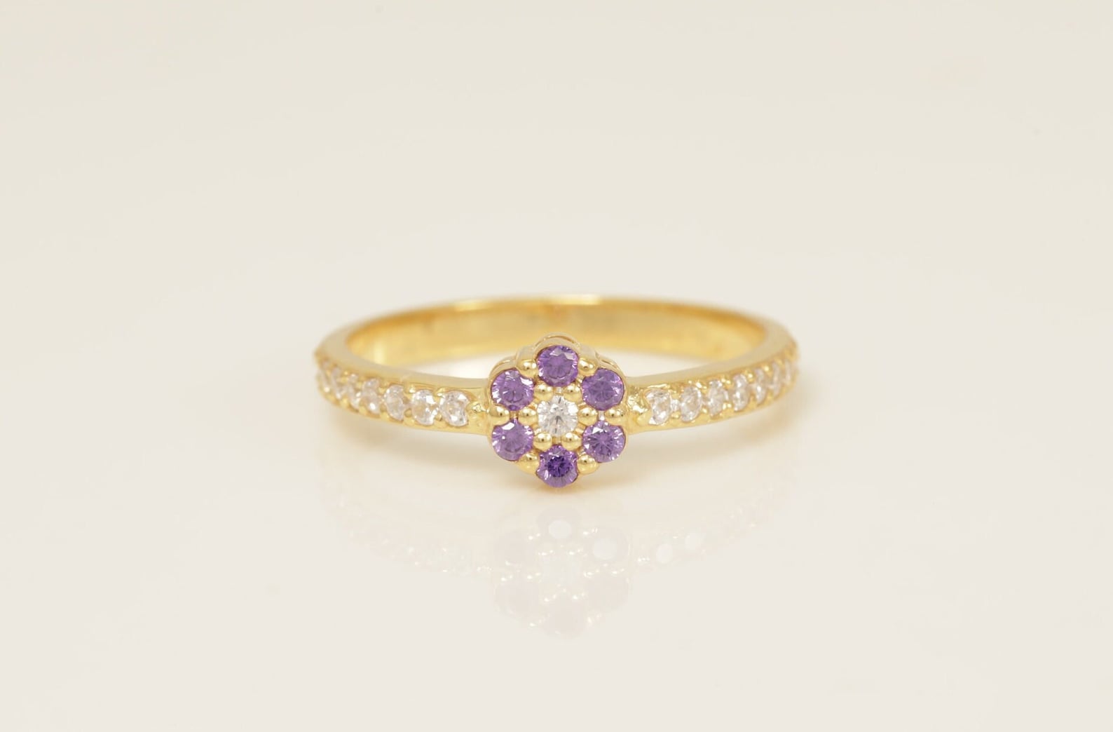 Floral Amethyst Engagement Ring, Floral Diamond Anniversary Ring Gift for Her, February Birthstone Ring, Amethyst Wedding Ring