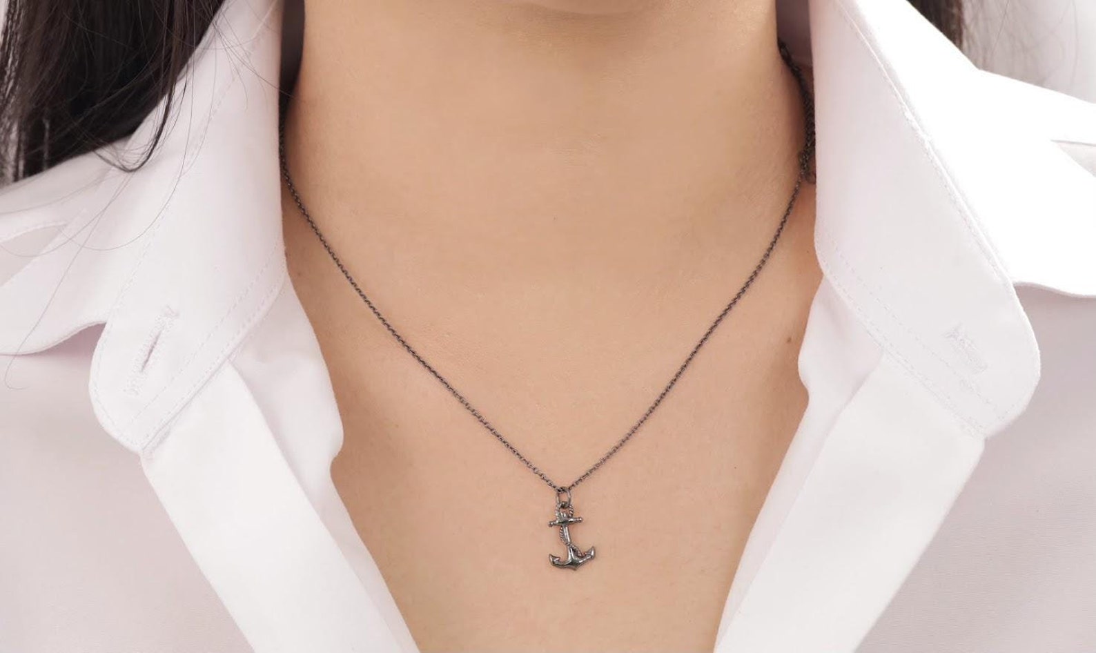 Black Plating Anchor Necklace, Anchor Charm Pendant, Gift for Best Friend, Nautical Necklace, Beach Jewelry, Gift For Him