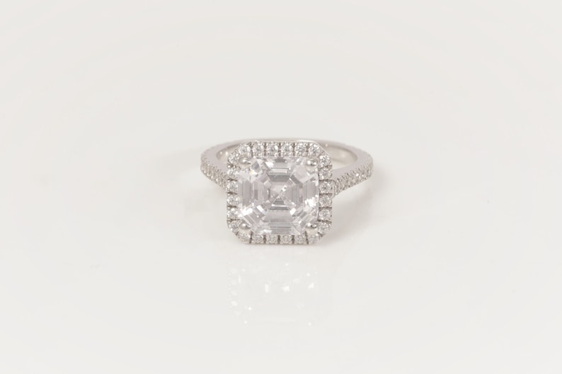 4 CT Assher Cut Diamond Engagement Ring, Diamond Halo Wedding Ring, Promise Ring for Women, Anniversary Ring