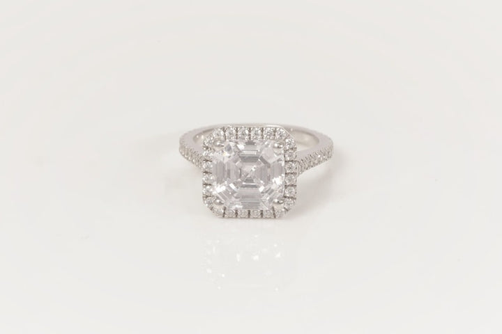 4 CT Assher Cut Diamond Engagement Ring, Diamond Halo Wedding Ring, Promise Ring for Women, Anniversary Ring