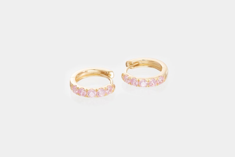 Five Stones Pink Sapphire Hoop Earring, September Birthstone Gifts, Huggie Hoops, Minimal Hoop Earring
