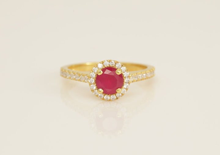 Diamond Halo Ruby Engagement Ring, July Birthstone Ring, Vintage Style Ruby Ring, Bridal Promise Ring for Women, Anniversary Ring