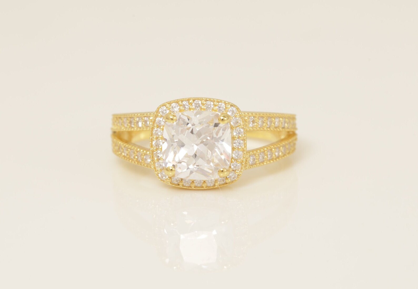 2.0 CT Split Shank Diamond Engagement Ring, Cushion Cut Wedding Ring, Diamond Halo Engagement Ring, Anniversary Ring