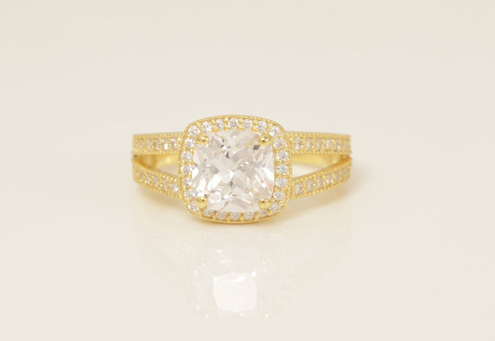 2.0 CT Split Shank Diamond Engagement Ring, Cushion Cut Wedding Ring, Diamond Halo Engagement Ring, Anniversary Ring