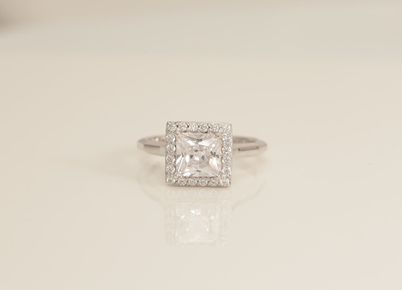 Princess Cut Diamond Engagement Ring, Vintage Diamond Wedding Band, Anniversary Ring, Bridal Promise Ring