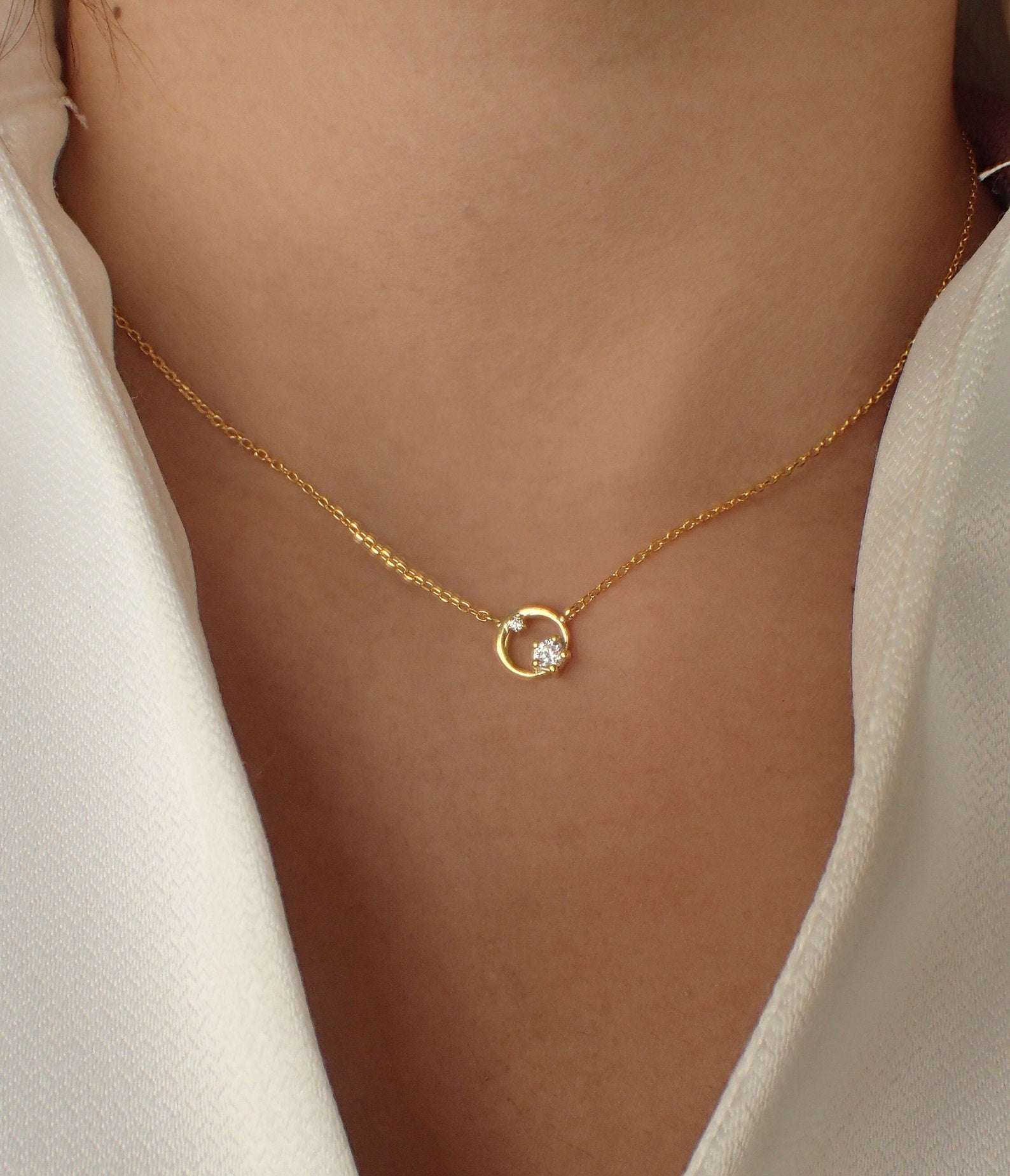Karma Necklace / Diamond Circle Necklace / Cluster Necklace / Minimalist Necklace / Layering Necklace