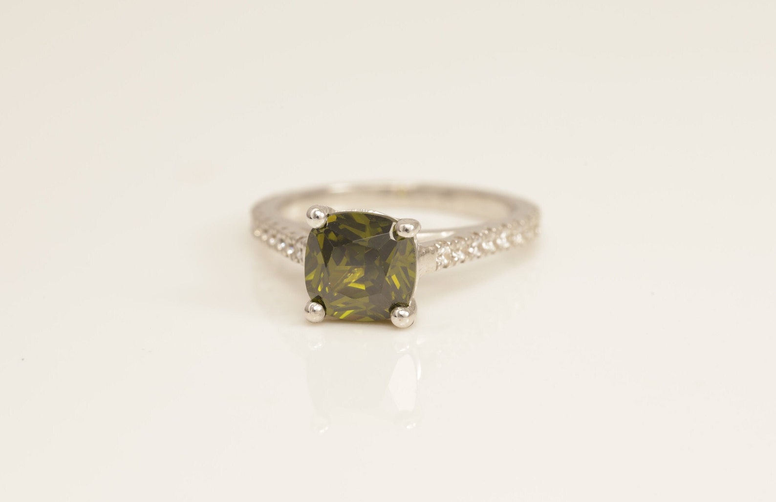 Cathedral Set Peridot Engagement Ring, August Birthstone Ring, Diamond Solitaire Wedding Ring, Anniversary Ring for Her