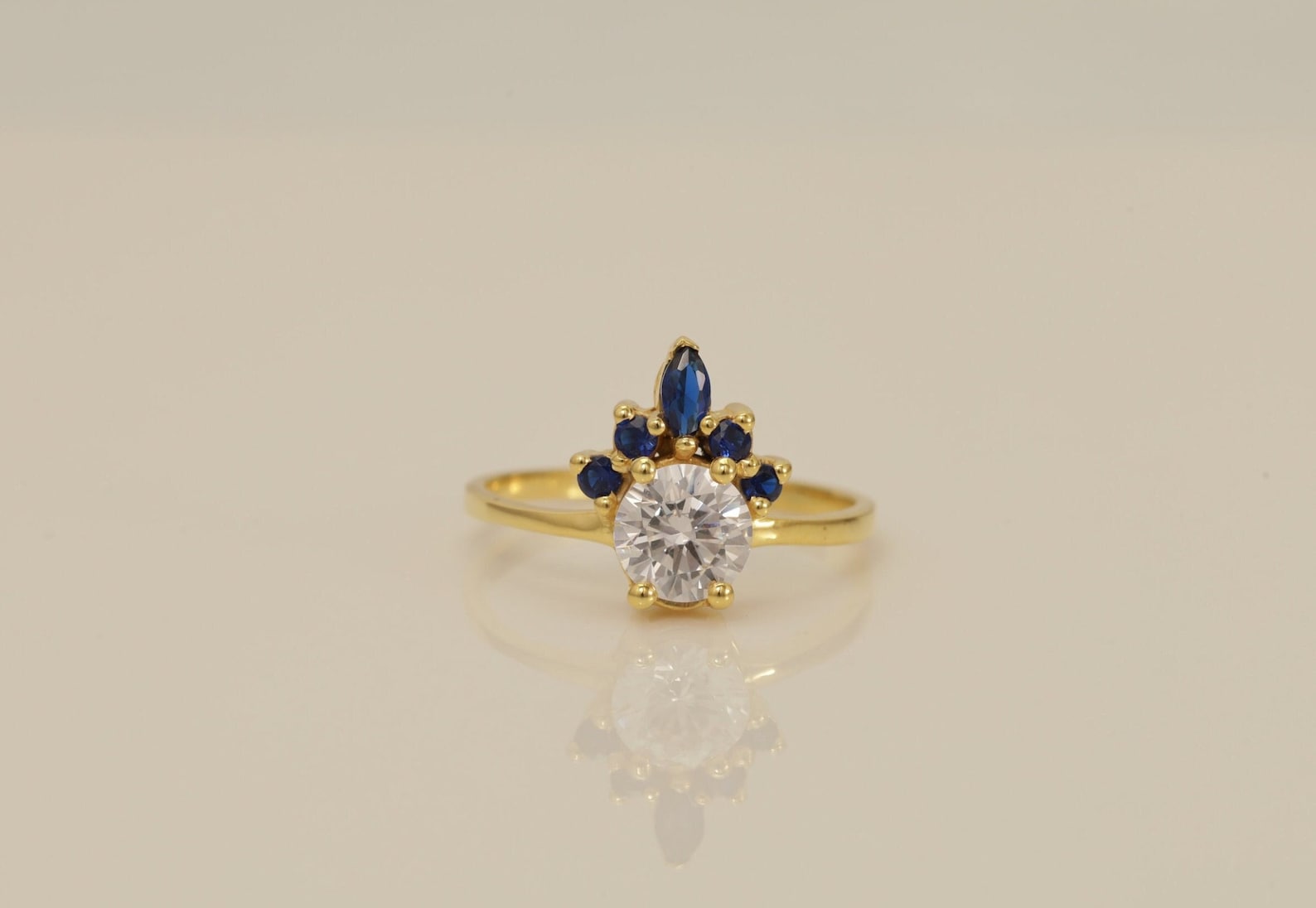 Blue Sapphire and Diamond Engagement Ring, September Birthstone Ring, Sapphire & Diamond Crown Ring, Unique Promise Ring