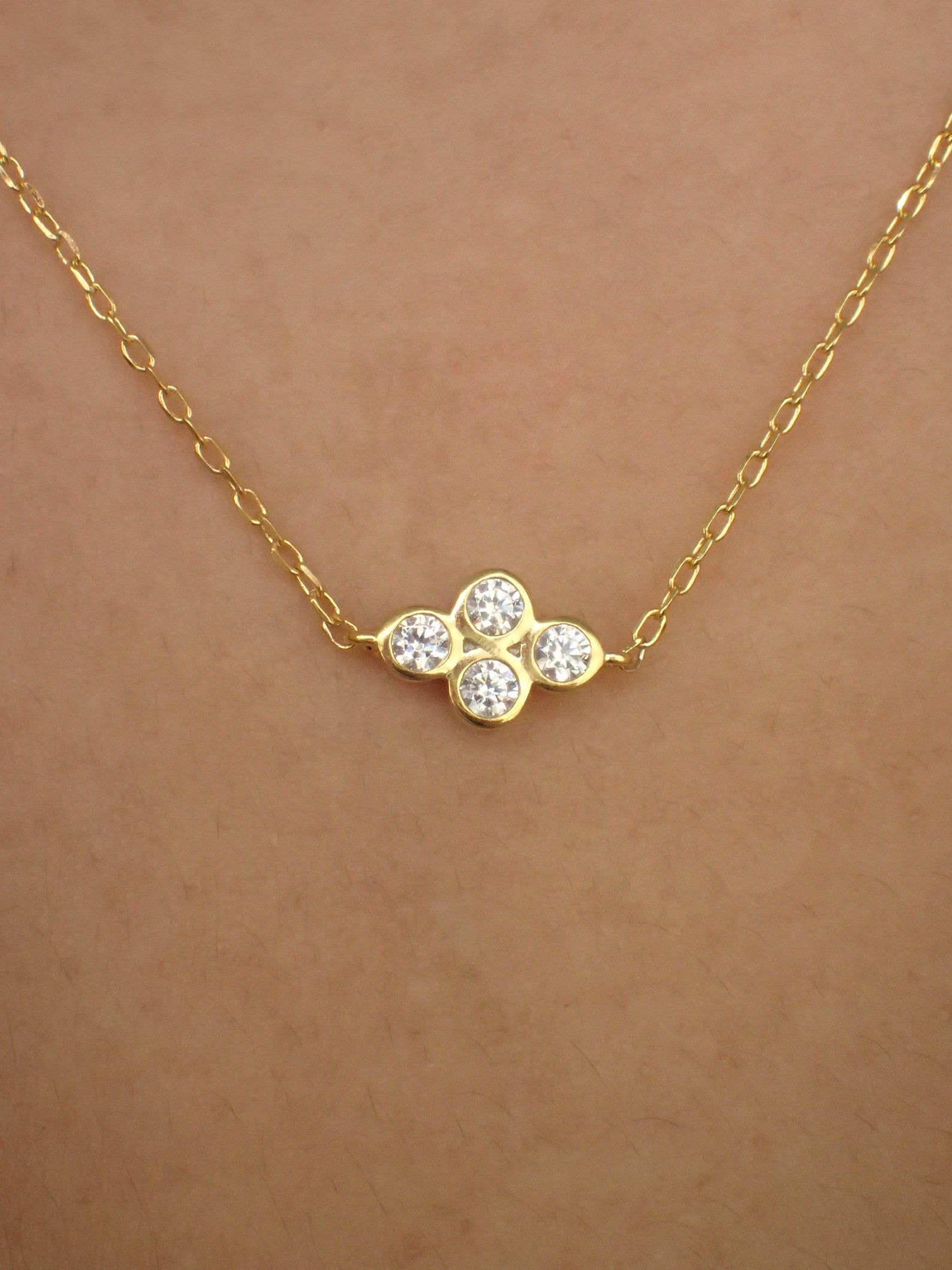 Four Stones Bezel Set Necklace / Sterling Silver Layered Necklace / Bridesmaid Gift / Diamond Minimalist Necklace