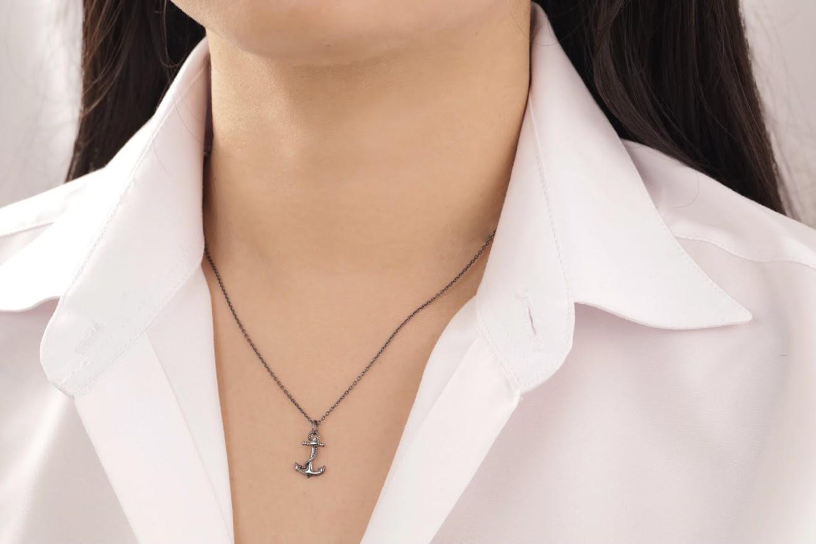 Black Plating Anchor Necklace, Anchor Charm Pendant, Gift for Best Friend, Nautical Necklace, Beach Jewelry, Gift For Him