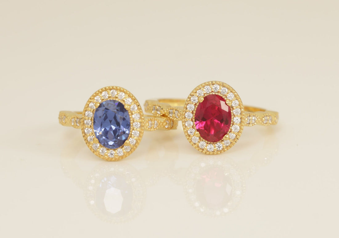 Diamond Halo Blue Sapphire Engagement Ring, September Birthstone Ring, Oval Shape Blue Sapphire Wedding Ring, Anniversary Ring