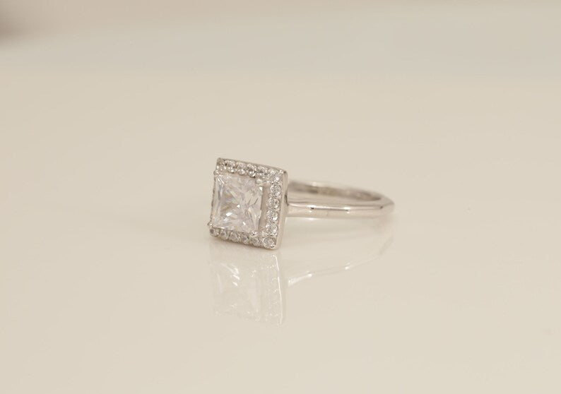 Princess Cut Diamond Engagement Ring, Vintage Diamond Wedding Band, Anniversary Ring, Bridal Promise Ring