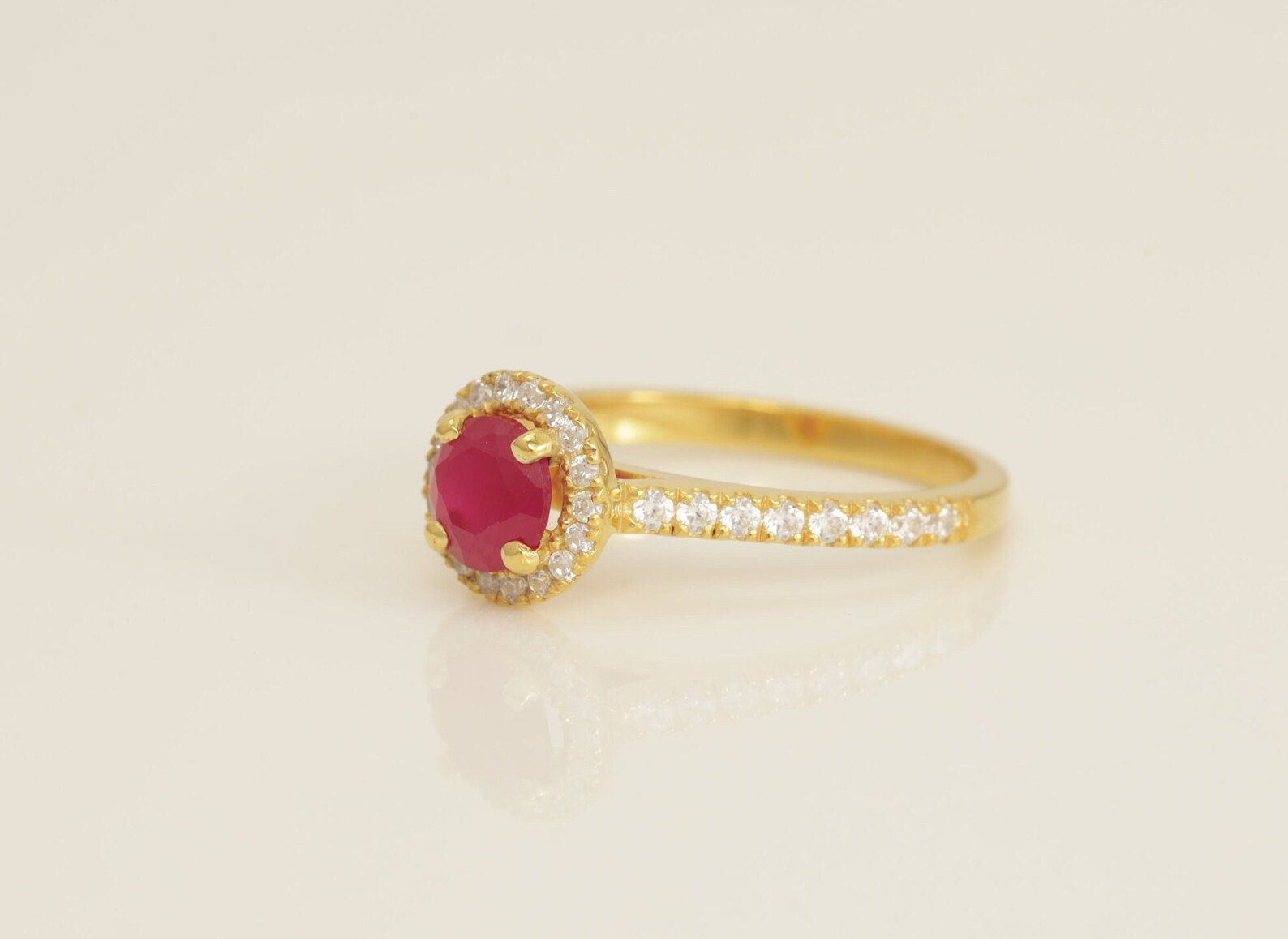Diamond Halo Ruby Engagement Ring, July Birthstone Ring, Vintage Style Ruby Ring, Bridal Promise Ring for Women, Anniversary Ring