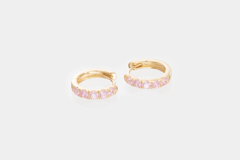Five Stones Pink Sapphire Hoop Earring, September Birthstone Gifts, Huggie Hoops, Minimal Hoop Earring
