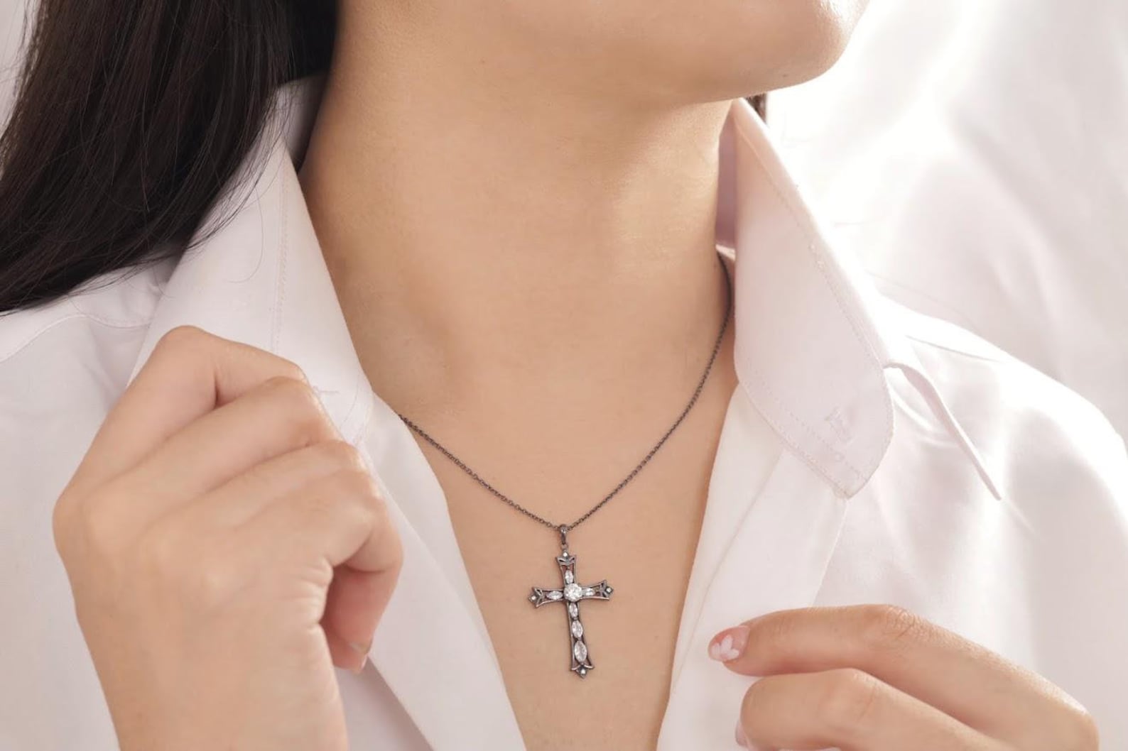 Diamond Cross Necklace, Christian Faith Necklace for Women, Cross Pendant Necklace, Religious Necklace, Baptism Gift, Protection Necklace