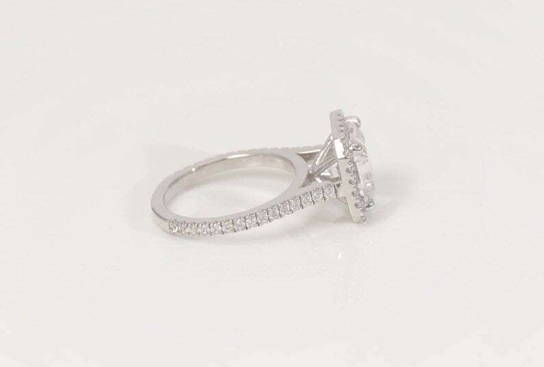 4 CT Assher Cut Diamond Engagement Ring, Diamond Halo Wedding Ring, Promise Ring for Women, Anniversary Ring