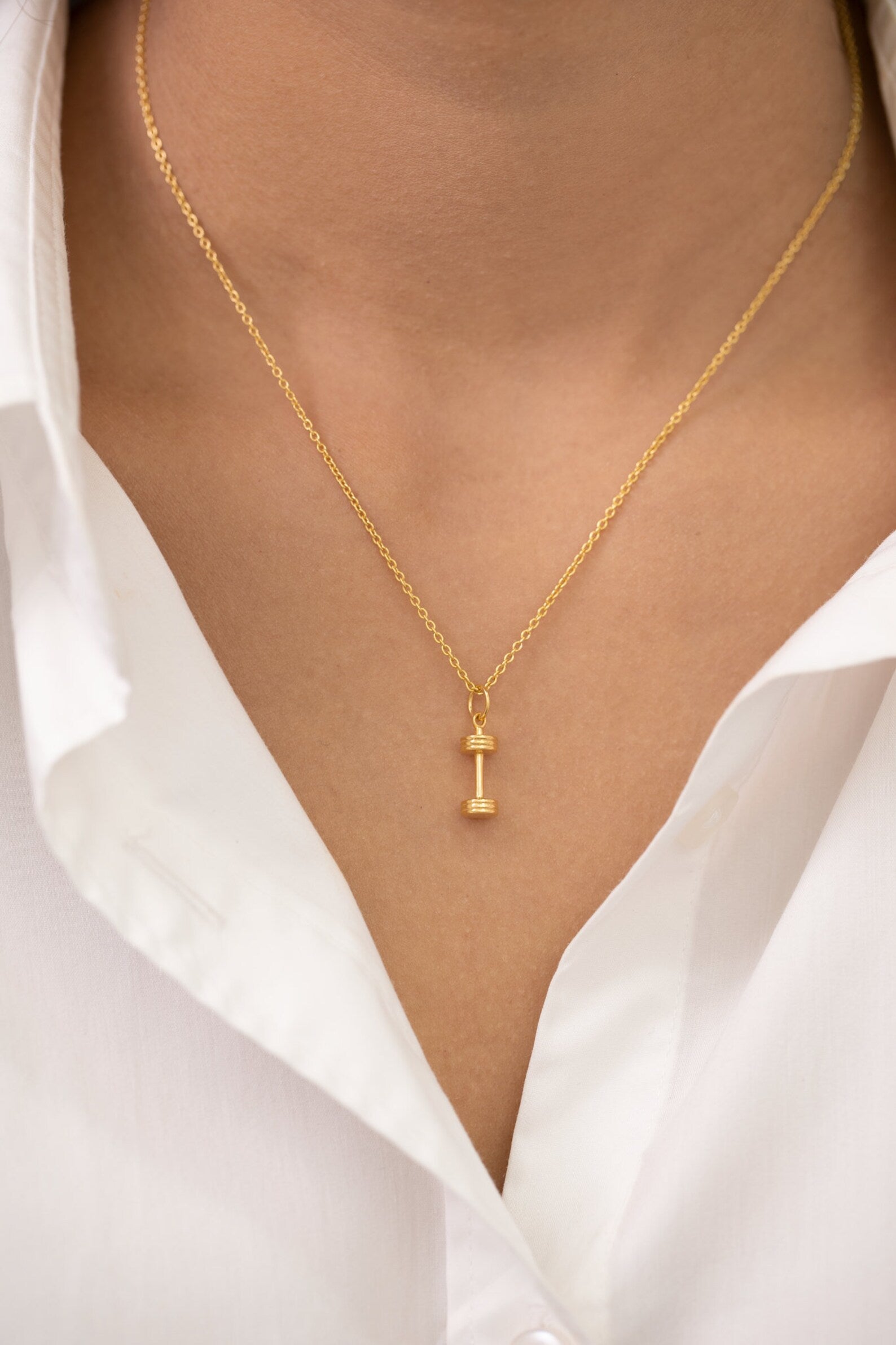 Dumbbell Necklace, Dumbbell Pendant Necklace, Weight Lifting Charm Necklace, Layering Necklace, Gift for Gym Lover