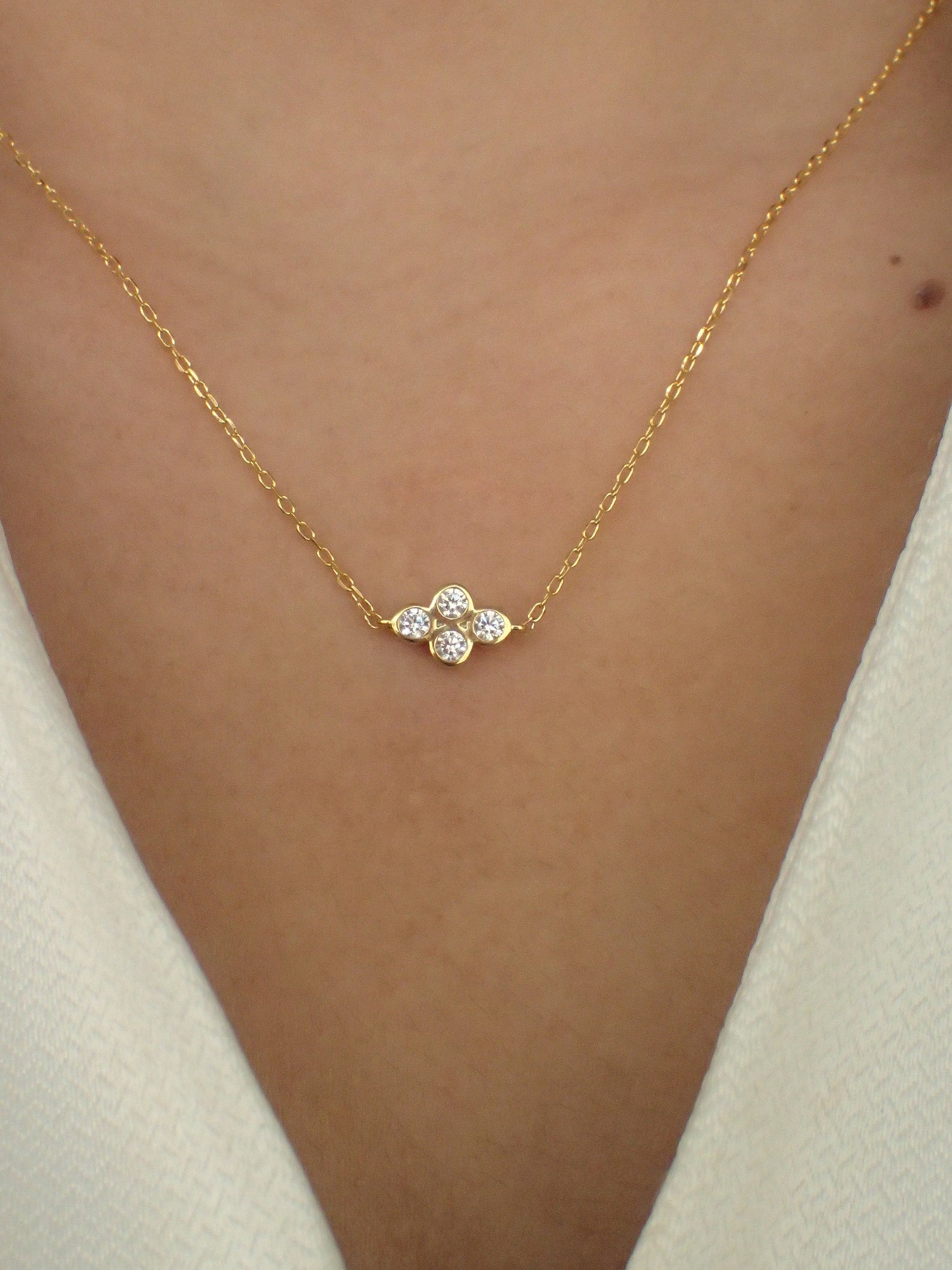 Four Stones Bezel Set Necklace / Sterling Silver Layered Necklace / Bridesmaid Gift / Diamond Minimalist Necklace