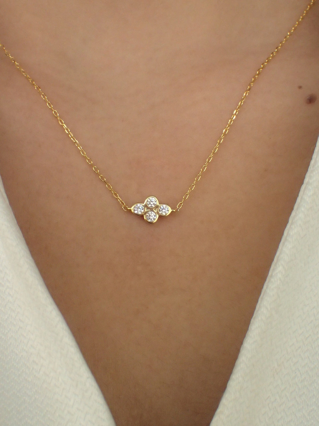 Four Stones Bezel Set Necklace / Sterling Silver Layered Necklace / Bridesmaid Gift / Diamond Minimalist Necklace