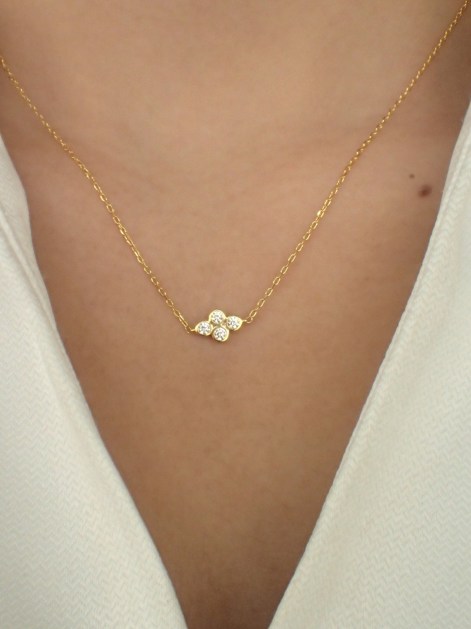 Four Stones Bezel Set Necklace / Sterling Silver Layered Necklace / Bridesmaid Gift / Diamond Minimalist Necklace