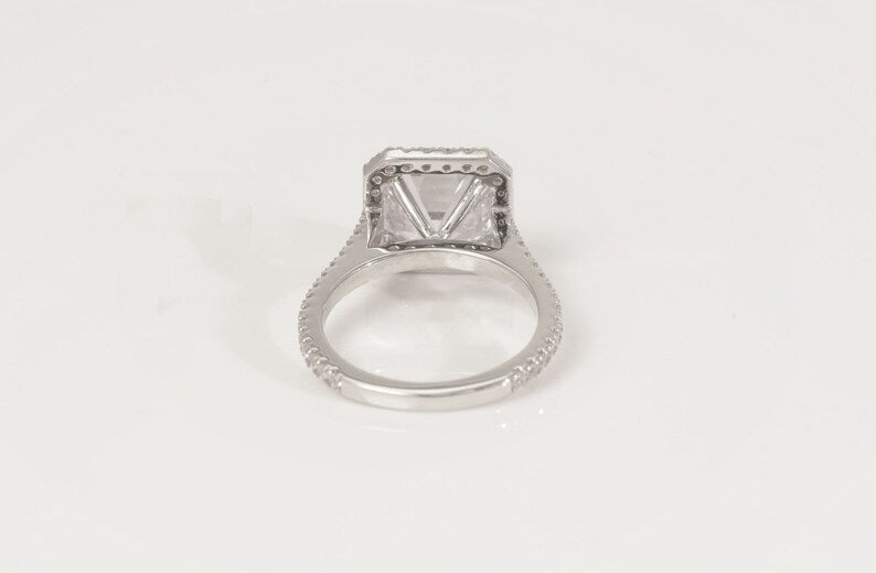 4 CT Assher Cut Diamond Engagement Ring, Diamond Halo Wedding Ring, Promise Ring for Women, Anniversary Ring