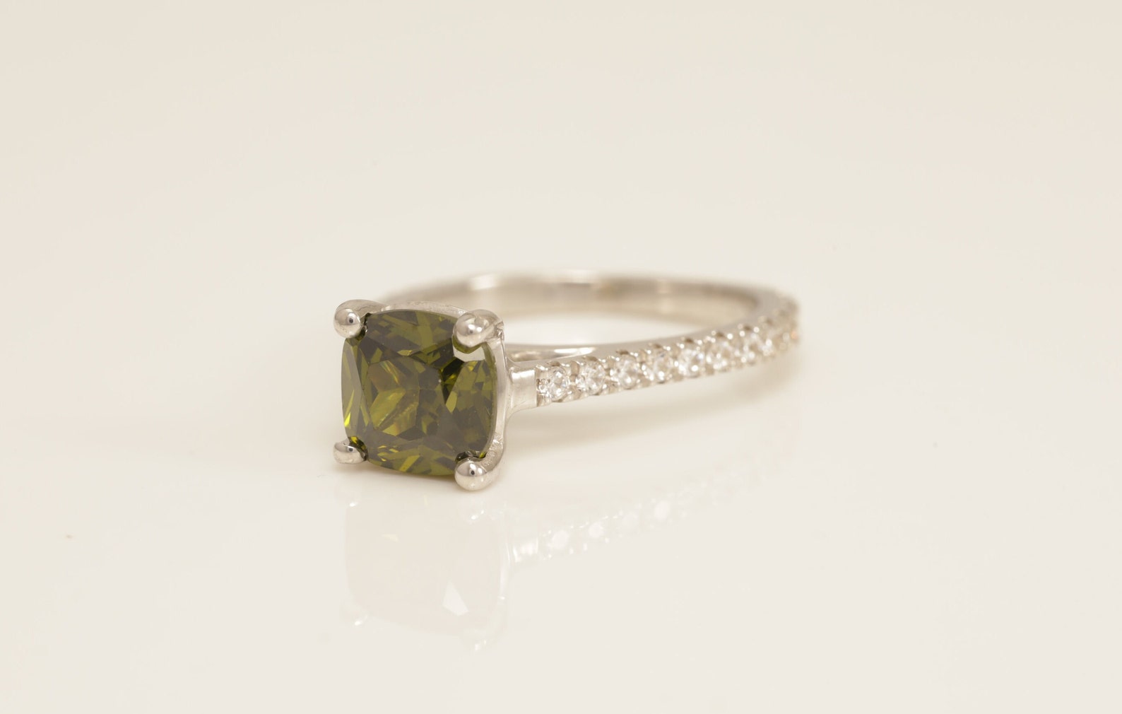 Cathedral Set Peridot Engagement Ring, August Birthstone Ring, Diamond Solitaire Wedding Ring, Anniversary Ring for Her
