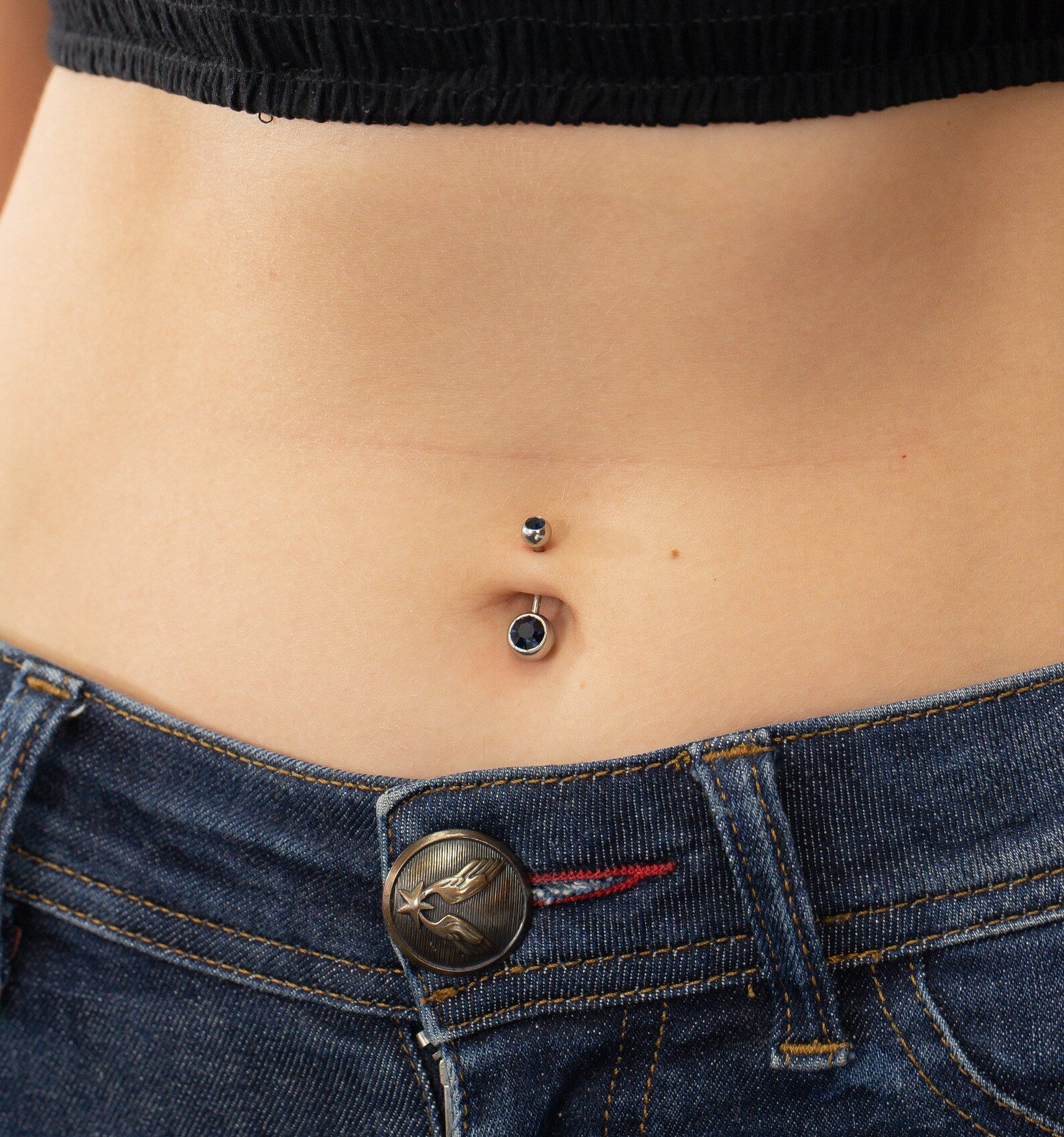 Bezel Set Black Diamond Belly Ring, Sterling Silver Curved Barbell, Dainty Belly Ring, Belly Button Jewelry, Navel Piercing