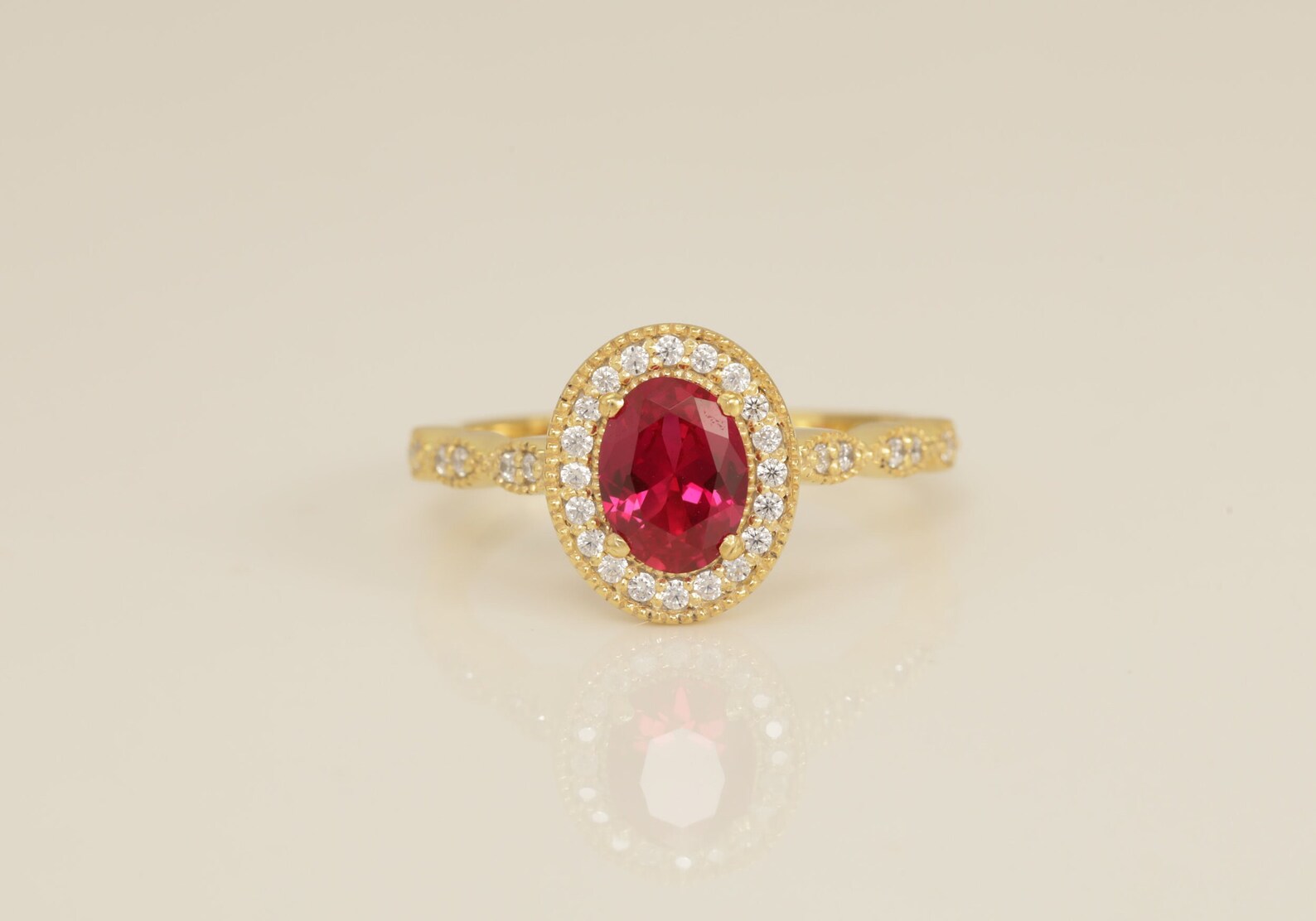 Diamond Halo Ruby Engagement Ring, July Birthstone Ring, Oval Shape Ruby Wedding Ring, Anniversary Ring Gift for Her