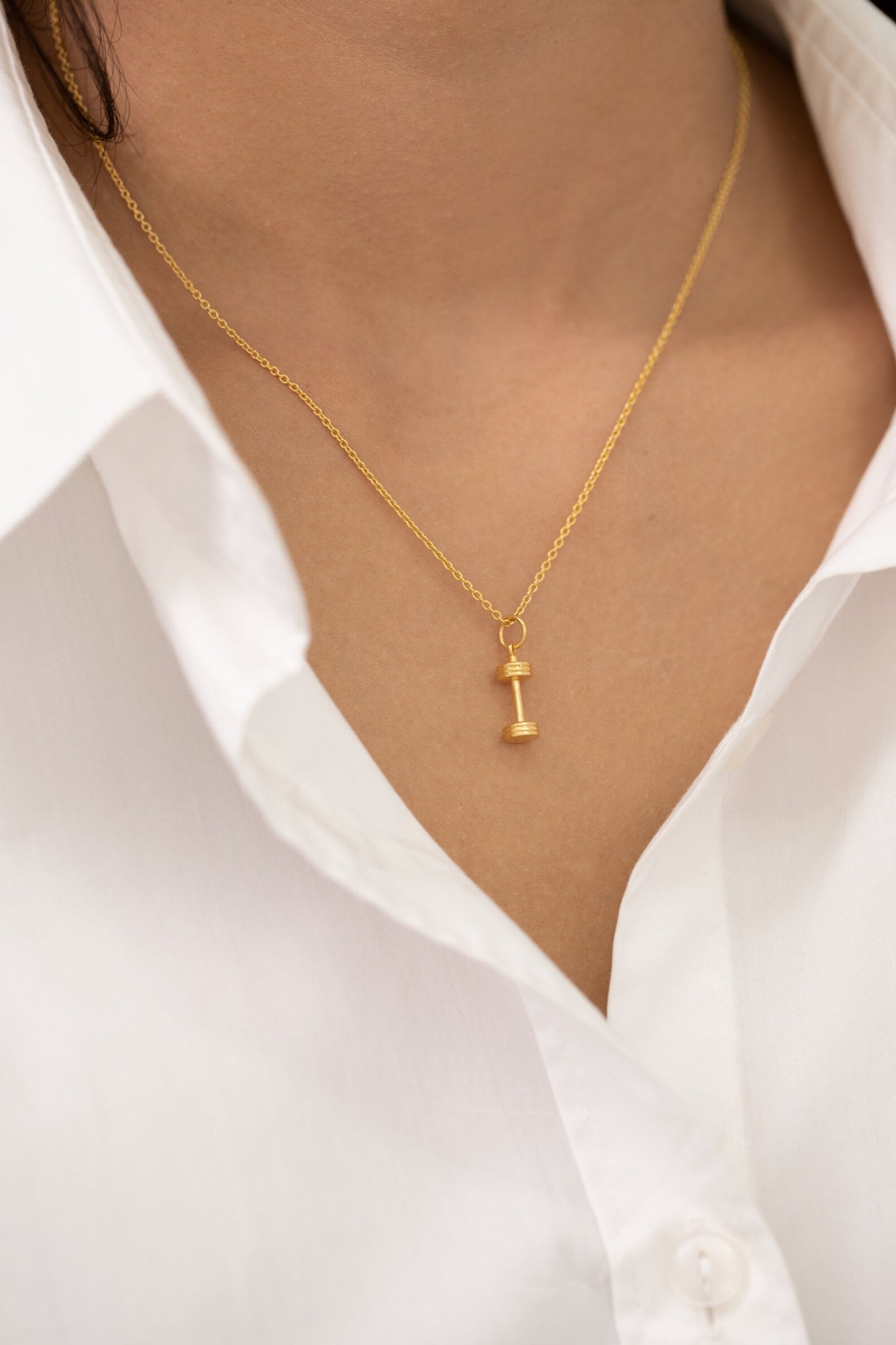 Dumbbell Necklace, Dumbbell Pendant Necklace, Weight Lifting Charm Necklace, Layering Necklace, Gift for Gym Lover