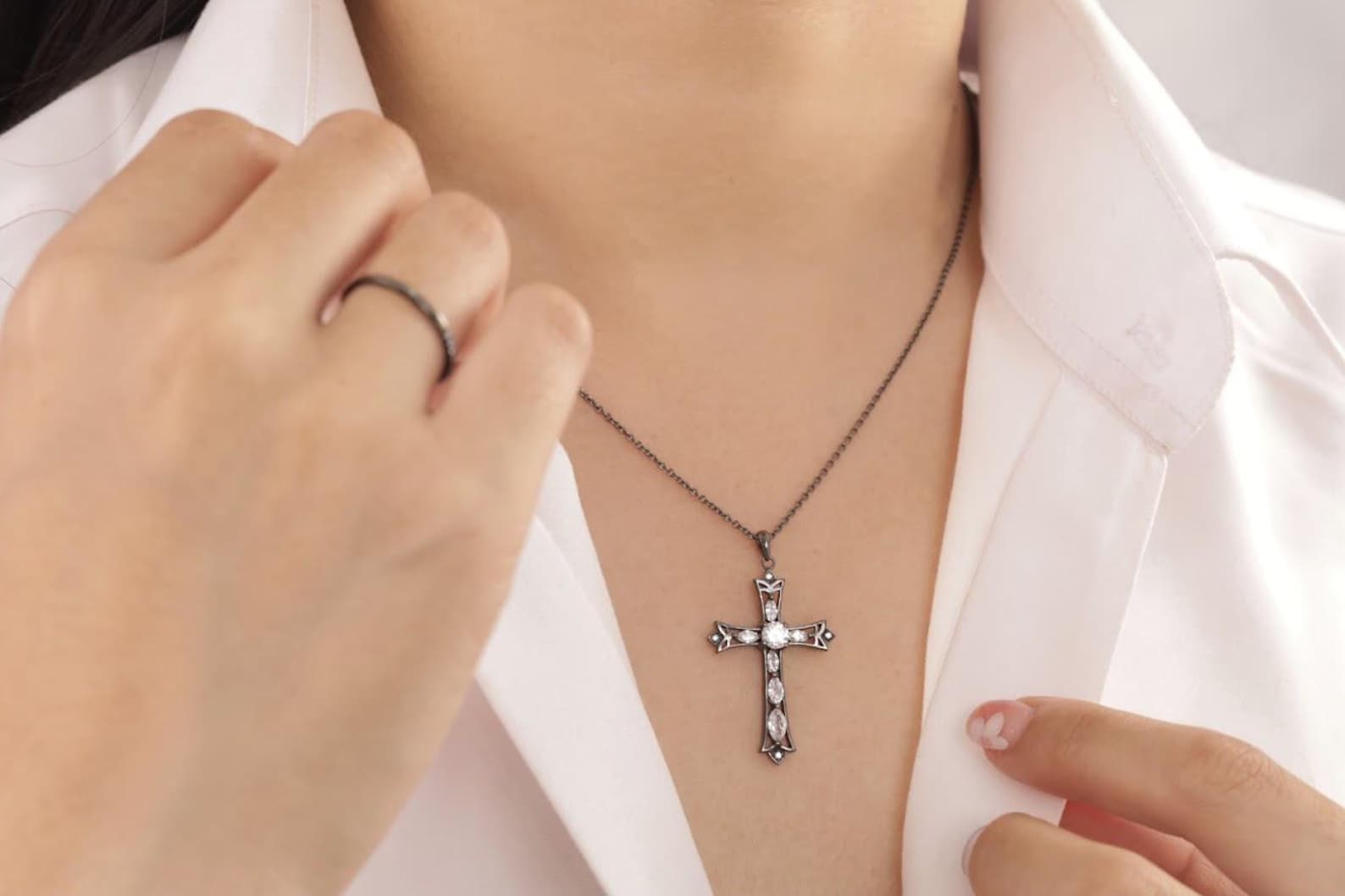 Diamond Cross Necklace, Christian Faith Necklace for Women, Cross Pendant Necklace, Religious Necklace, Baptism Gift, Protection Necklace