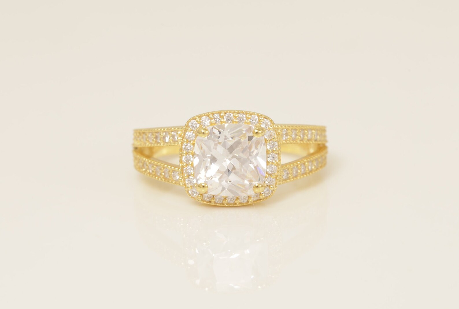 2.0 CT Split Shank Diamond Engagement Ring, Cushion Cut Wedding Ring, Diamond Halo Engagement Ring, Anniversary Ring