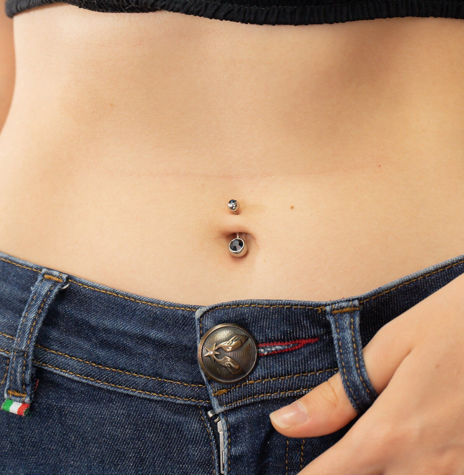 Bezel Set Black Diamond Belly Ring, Sterling Silver Curved Barbell, Dainty Belly Ring, Belly Button Jewelry, Navel Piercing