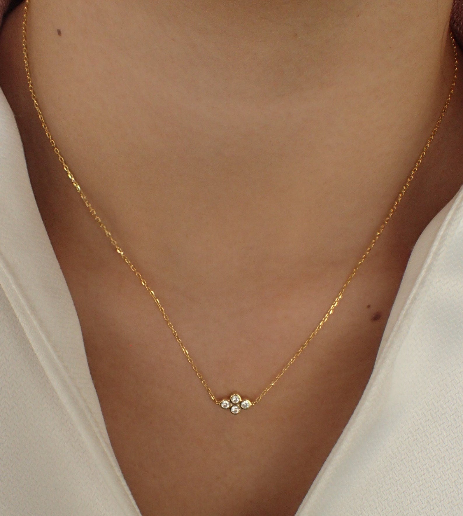 Four Stones Bezel Set Necklace / Sterling Silver Layered Necklace / Bridesmaid Gift / Diamond Minimalist Necklace