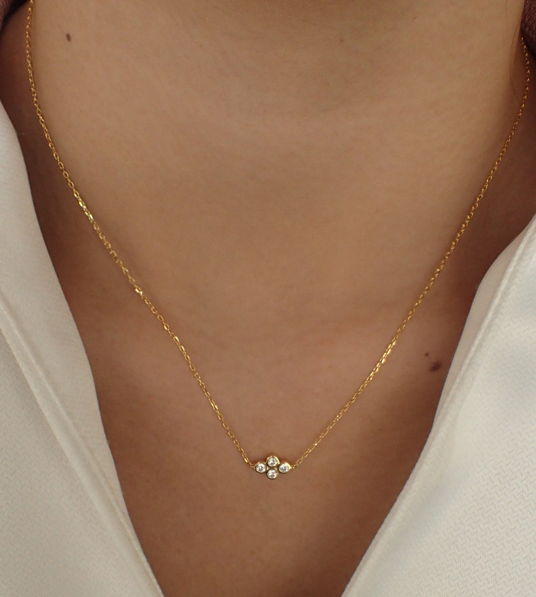 Four Stones Bezel Set Necklace / Sterling Silver Layered Necklace / Bridesmaid Gift / Diamond Minimalist Necklace