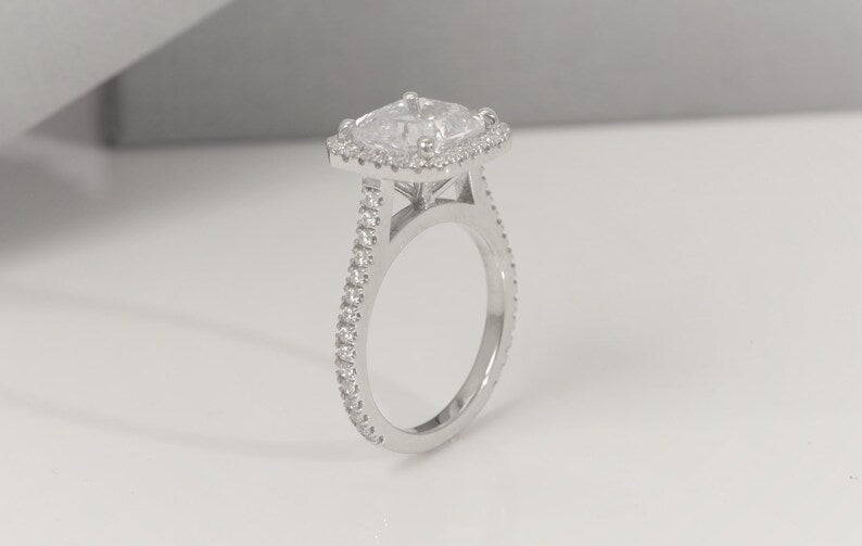 4 CT Assher Cut Diamond Engagement Ring, Diamond Halo Wedding Ring, Promise Ring for Women, Anniversary Ring