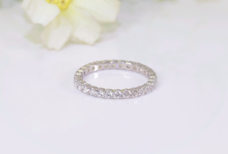 2.0mm Fishtail Diamond Eternity Ring, Fishtail Diamond Wedding Band, Full Eternity Diamond Stackable Ring Gift for Women