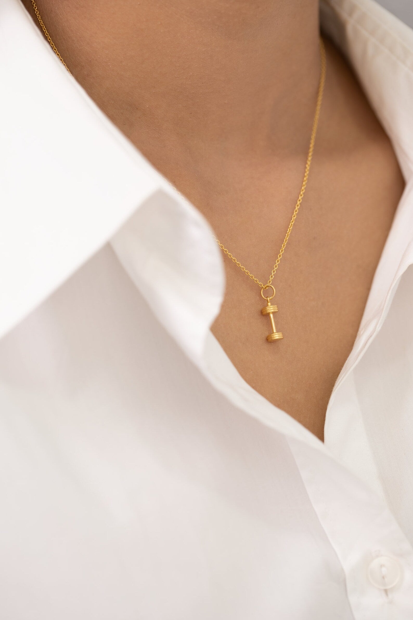 Dumbbell Necklace, Dumbbell Pendant Necklace, Weight Lifting Charm Necklace, Layering Necklace, Gift for Gym Lover