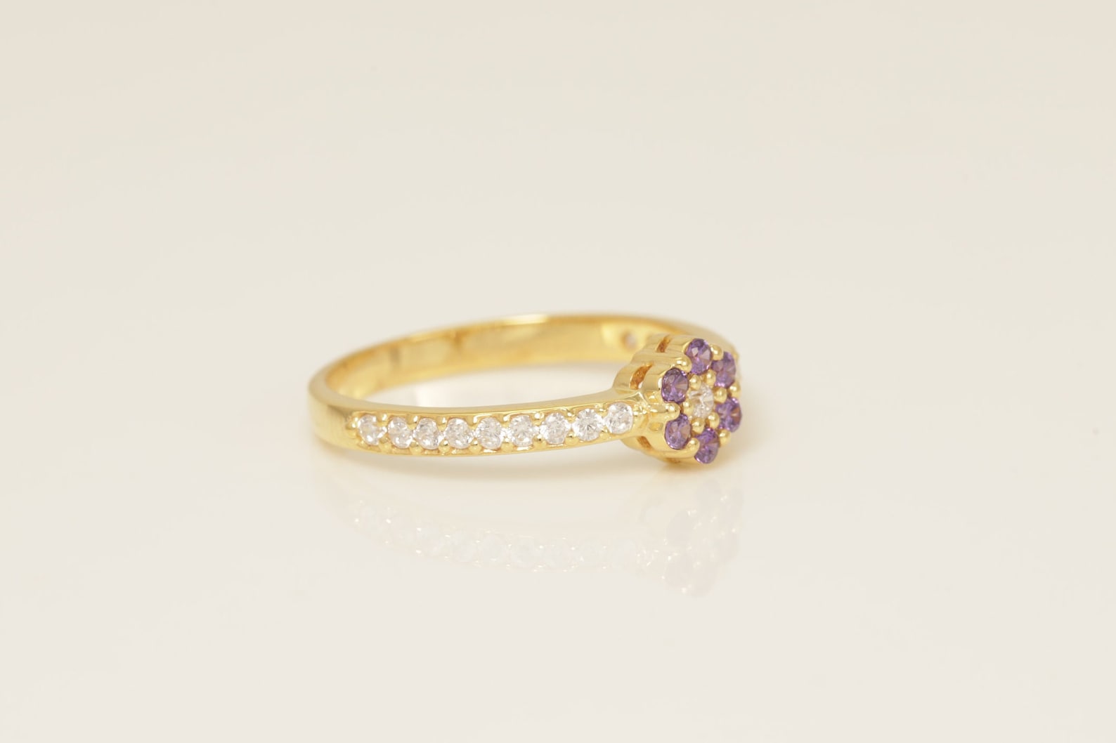 Floral Amethyst Engagement Ring, Floral Diamond Anniversary Ring Gift for Her, February Birthstone Ring, Amethyst Wedding Ring